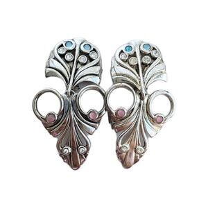 Vintage Signed Abbey Road Earrings - Silver Clip On 3.5" Statement